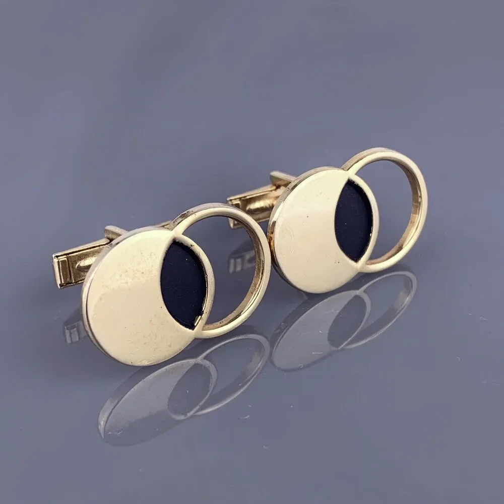 Interlocking Circles Rings Cufflinks Gold Plated Simple Modern Vintage